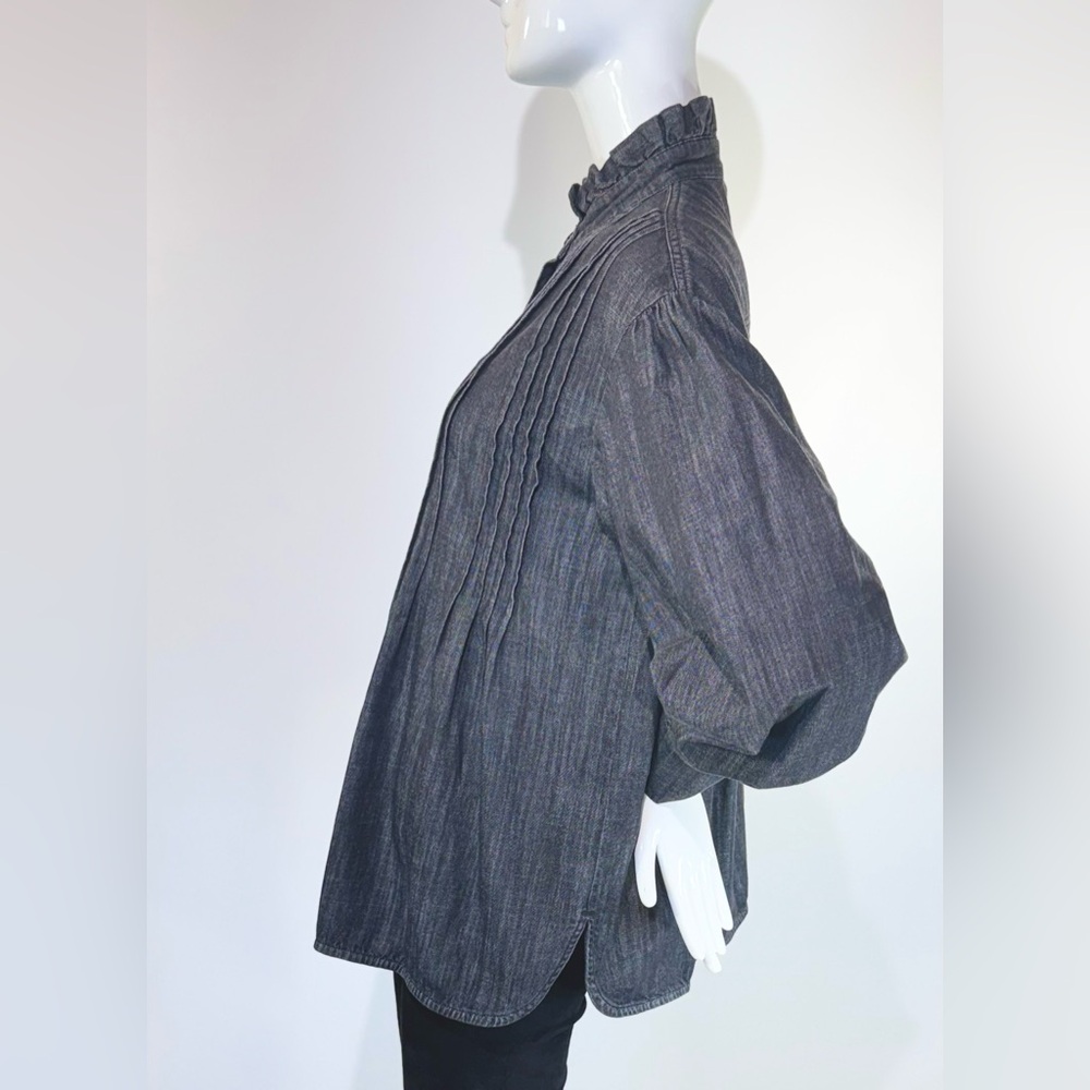 SEE BY CHOLÉ Ash Black Cotton Ruffled Denim Mock Neck Long Sleeves Shirt Size:S - Picture 2 of 11
